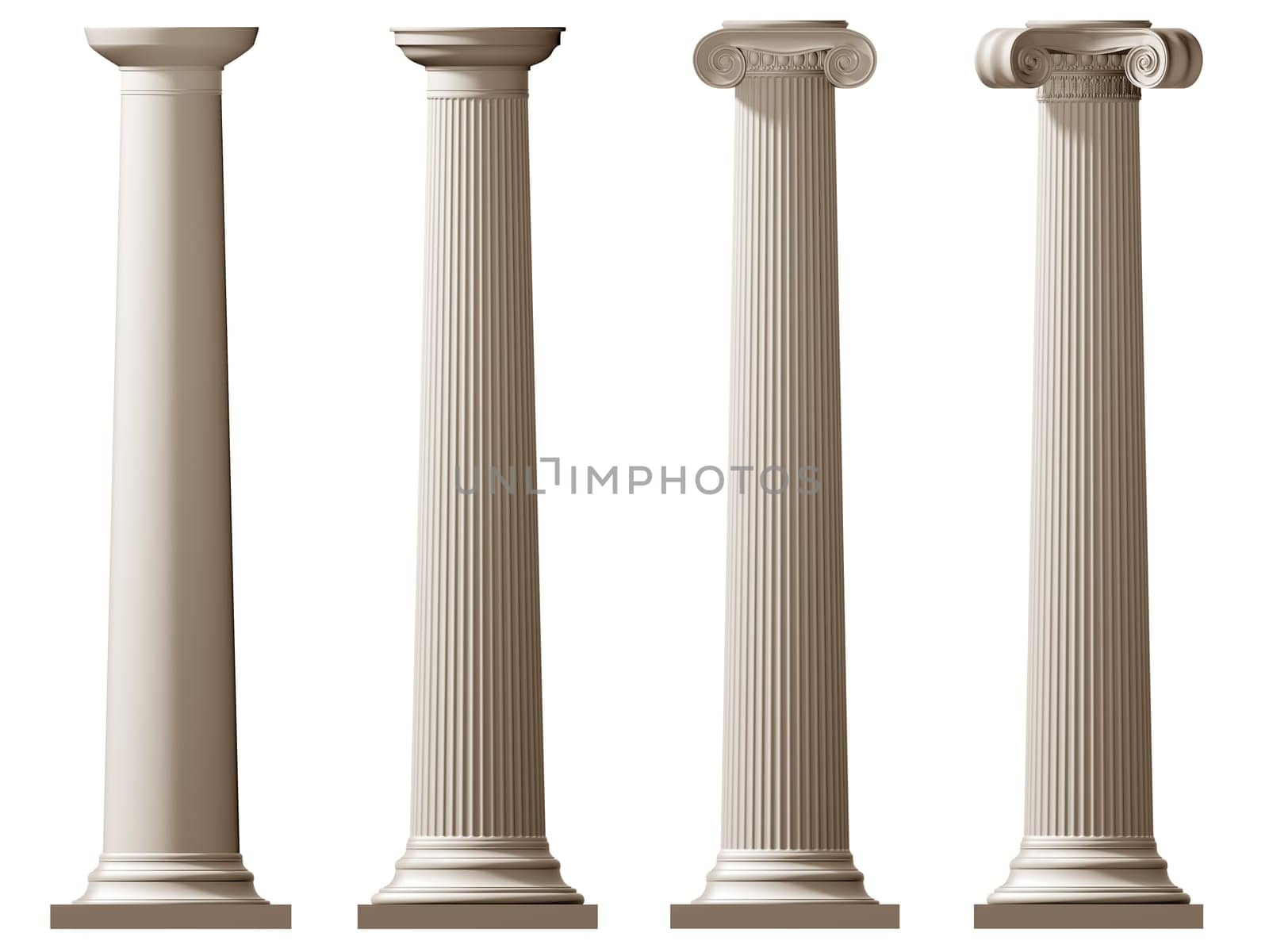 Isolated illustration of Roman Doric and Ionic columns
