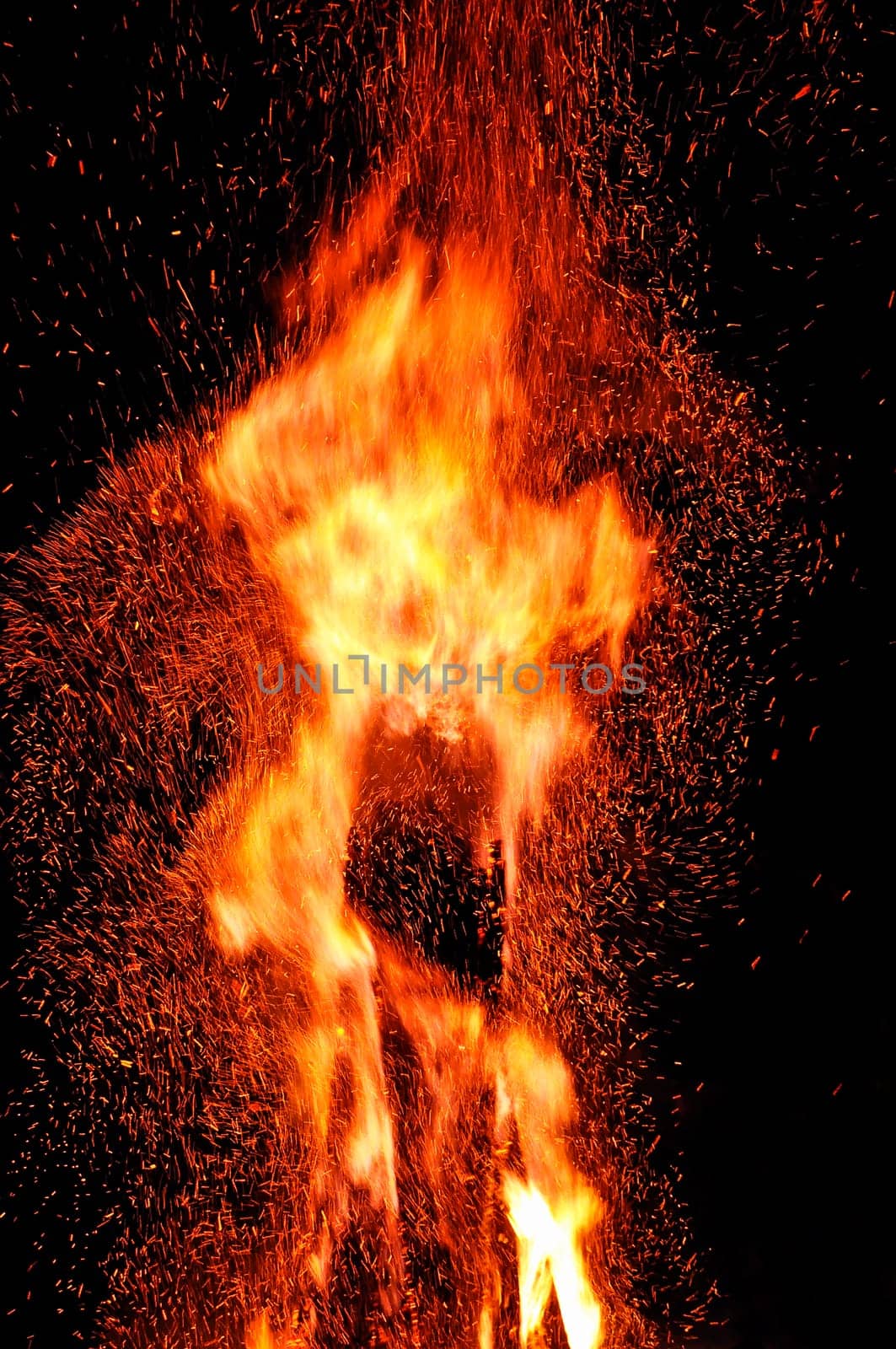Flame with flying sparks
