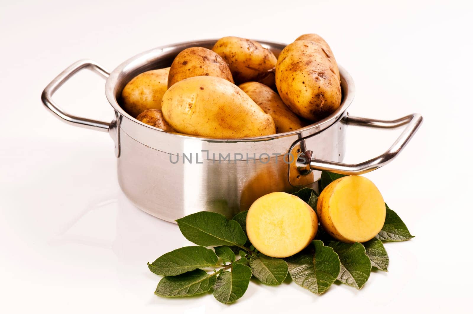 fresh potatoes in stainless steel saucepan