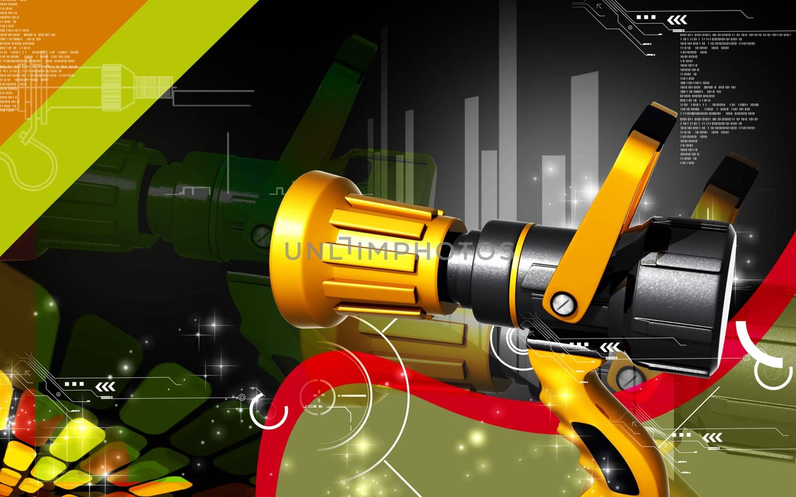 Digital illustration of fire fighting nozzle in colour background