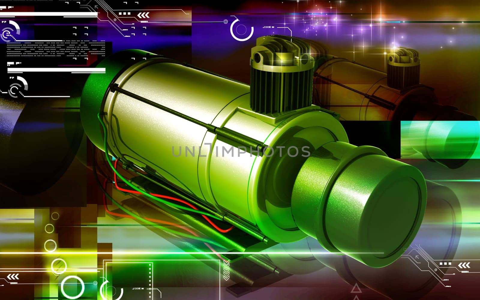 Digital illustration of air compressor in colour background