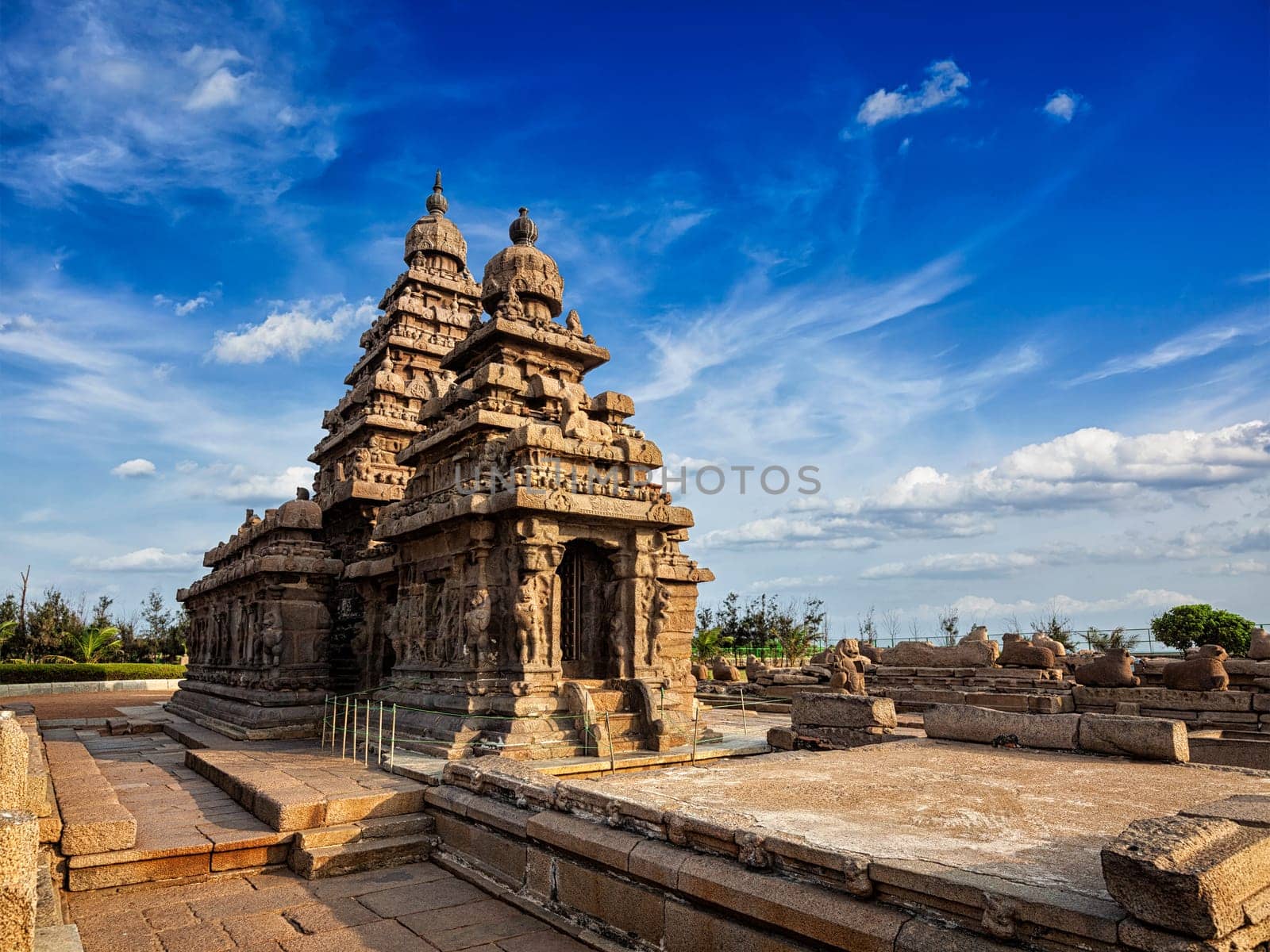 Famous Tamil Nadu landmark - Shore temple, world heritage site in Mahabalipuram, Tamil Nadu, India