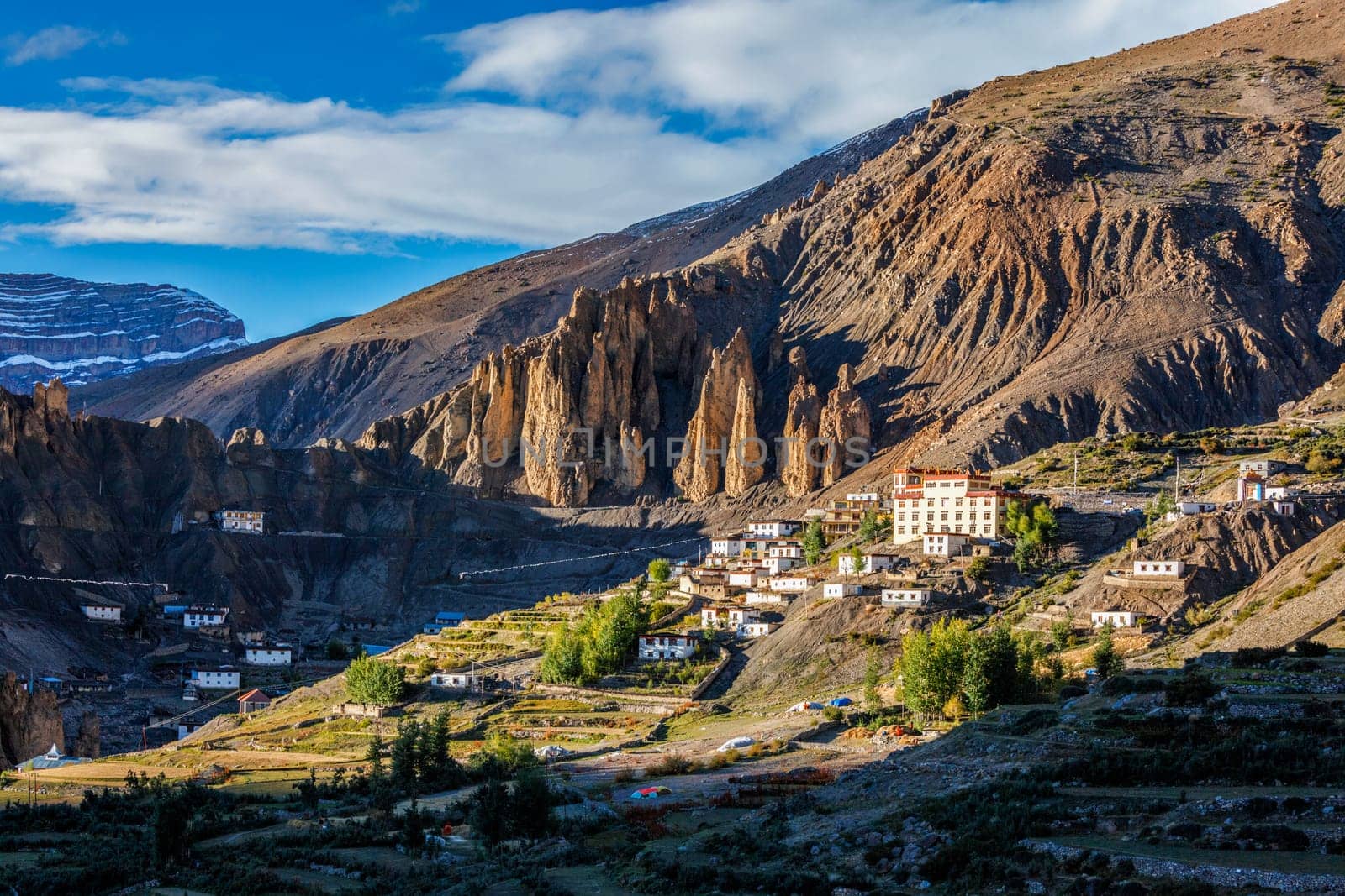 Dhankar gompa monastery and Dhankar village, Spiti valley, Himachal Pradesh, India by dimol