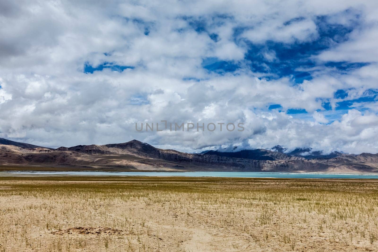 Himalayan scenic landscape scenery near Tso Kar - fluctuating salt lake in Himalayas. Rapshu, Ladakh, Jammu and Kashmir, India