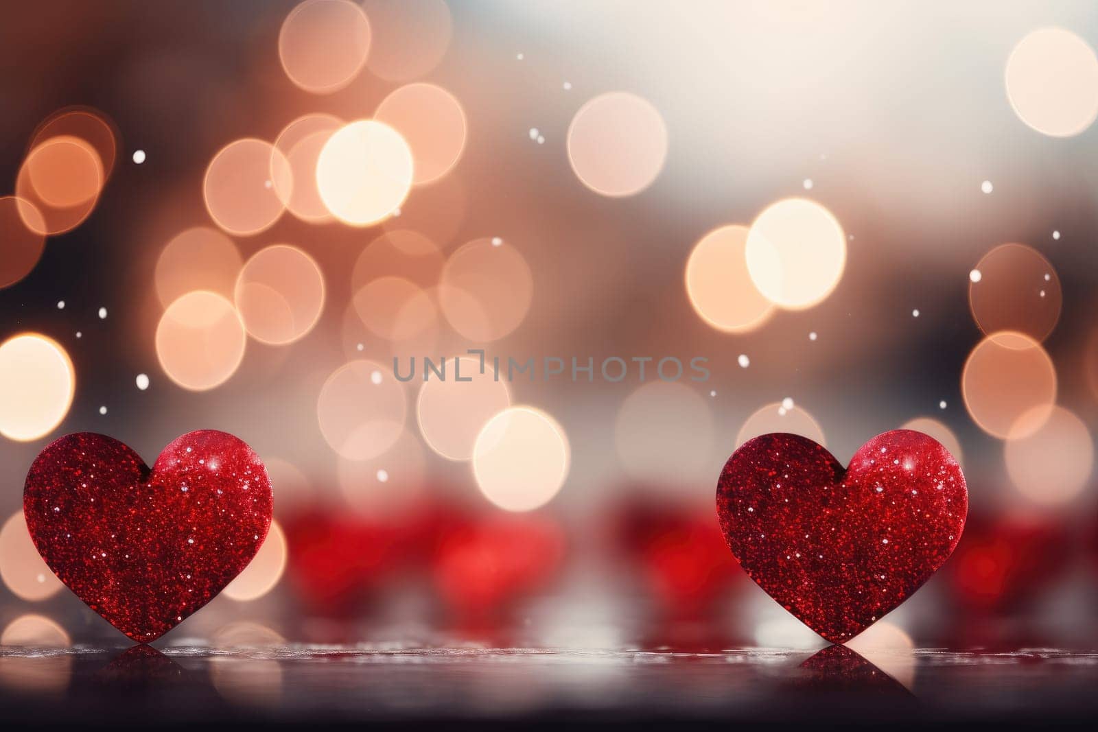 Sweet, hearts with pink background . bokeh ligth and diamond dust. Valentine concept background. Generative AI by wichayada