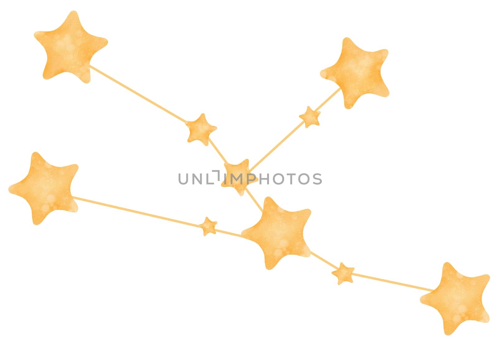 Watercolor Isolated Illustration of the Taurus Constellation, a Zodiac Sign. Bright, Luminous Stars in the Sky are a Constellation for Astronomy. for Horoscopes, Magazines, and Astrology. Mystique.