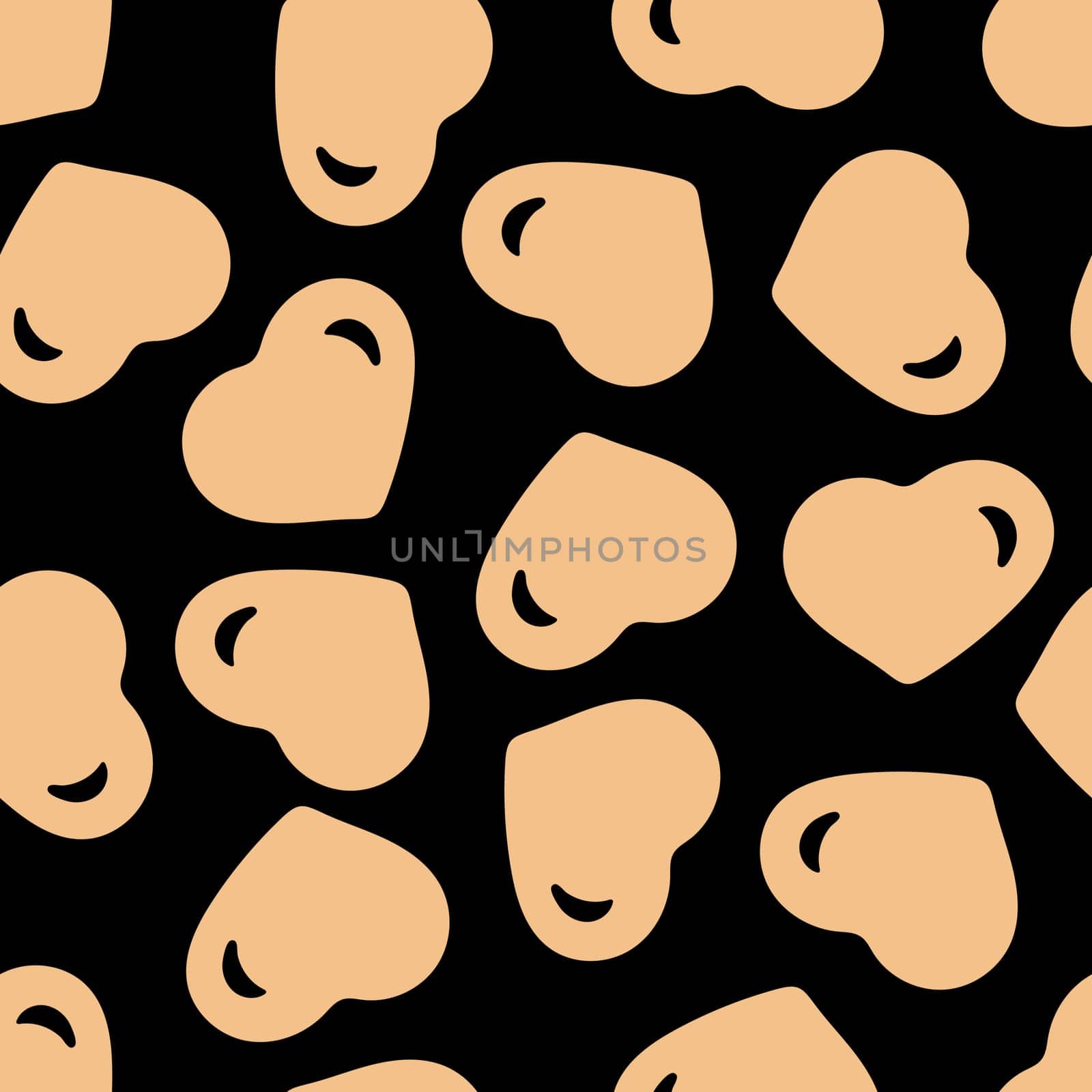 Hand Drawn Seamless Patterns with Hearts in Doodle Style. Romantic Love Digital Paper for Valentines Day. Colorful Hearts on Black Background.