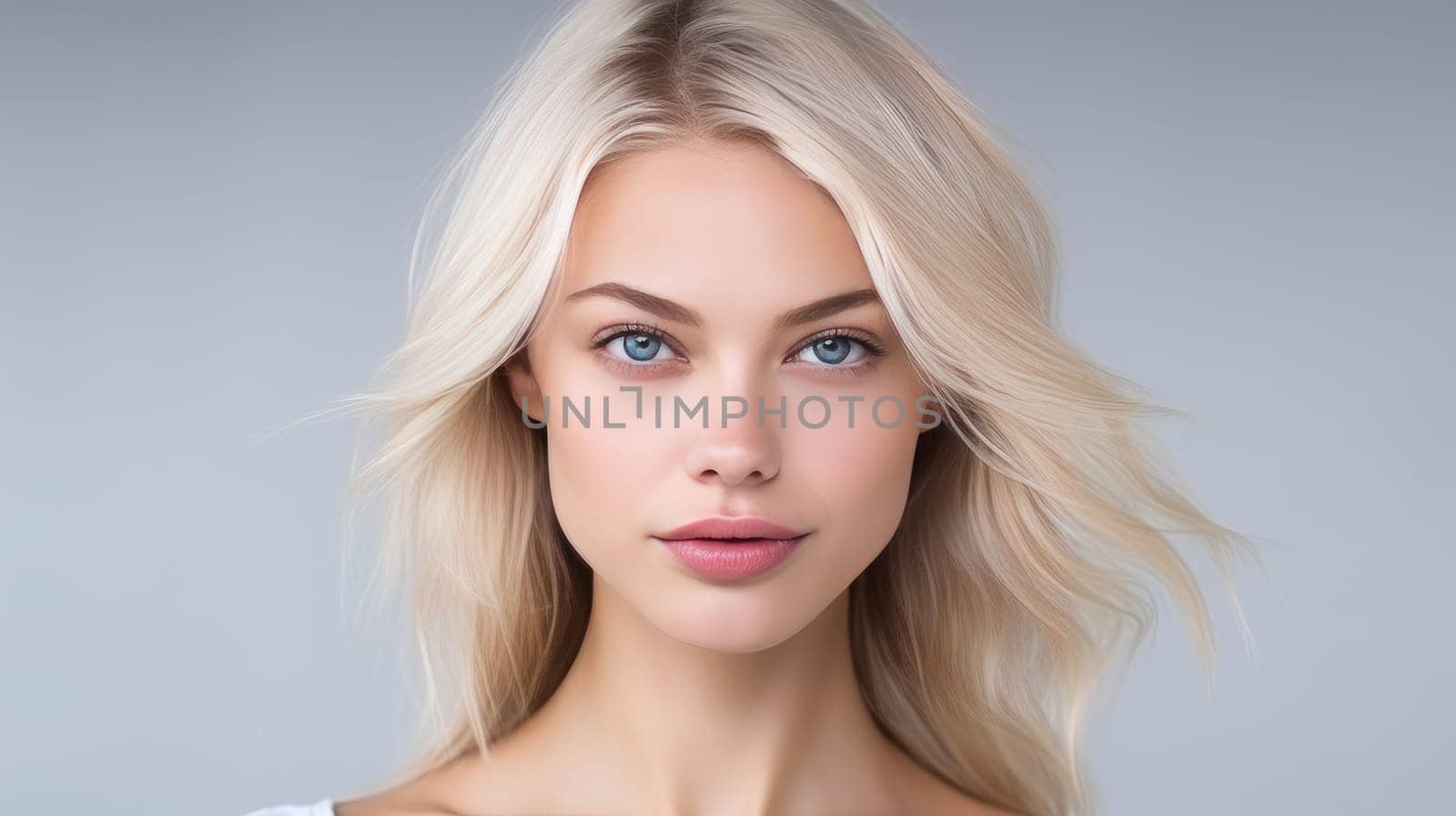 Portrait of a beautiful, sexy Caucasian woman with perfect skin and white long hair, on a white background. by Alla_Yurtayeva