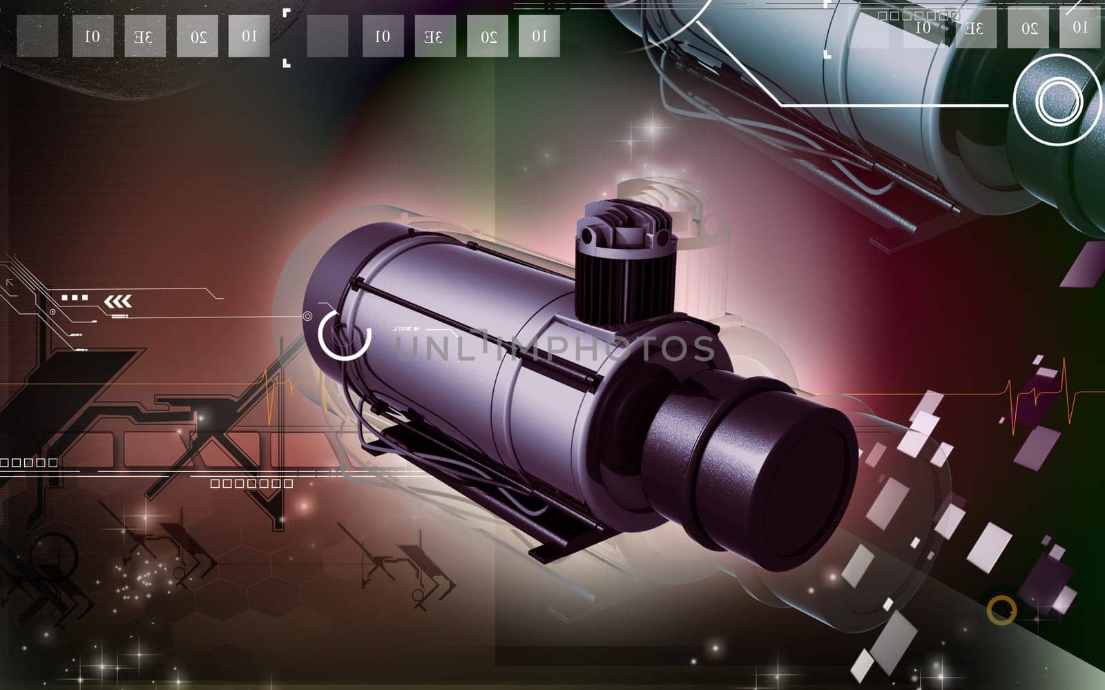 Digital illustration of air compressor in colour background