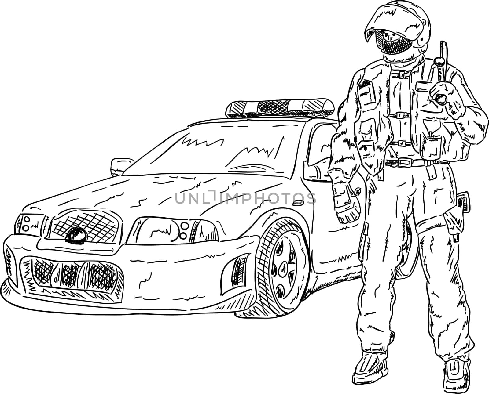vector - the police man with car isolated on background
