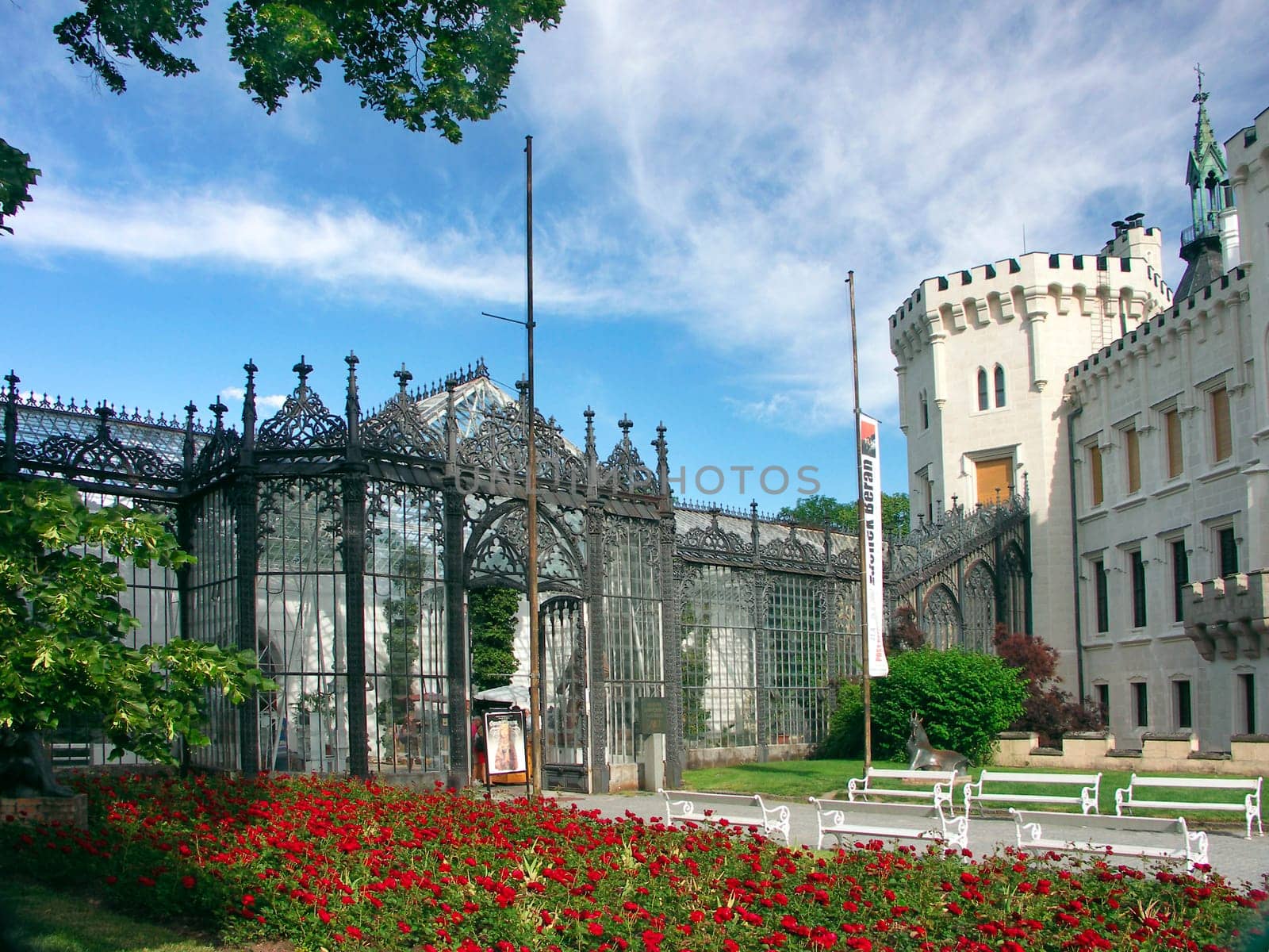Czech Republic - white castle Hluboka nad Vltavou and green park