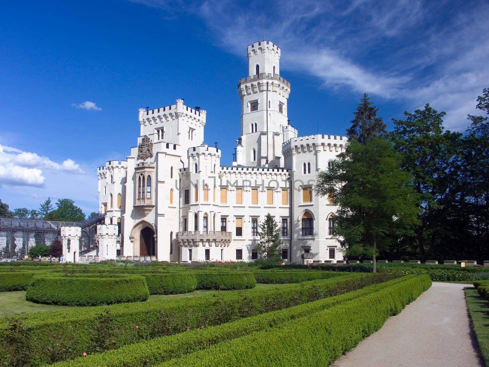 Czech Republic - white castle Hluboka nad Vltavou and green park