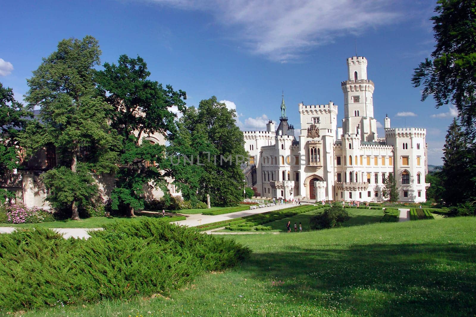 Czech Republic - white castle Hluboka nad Vltavou and green park