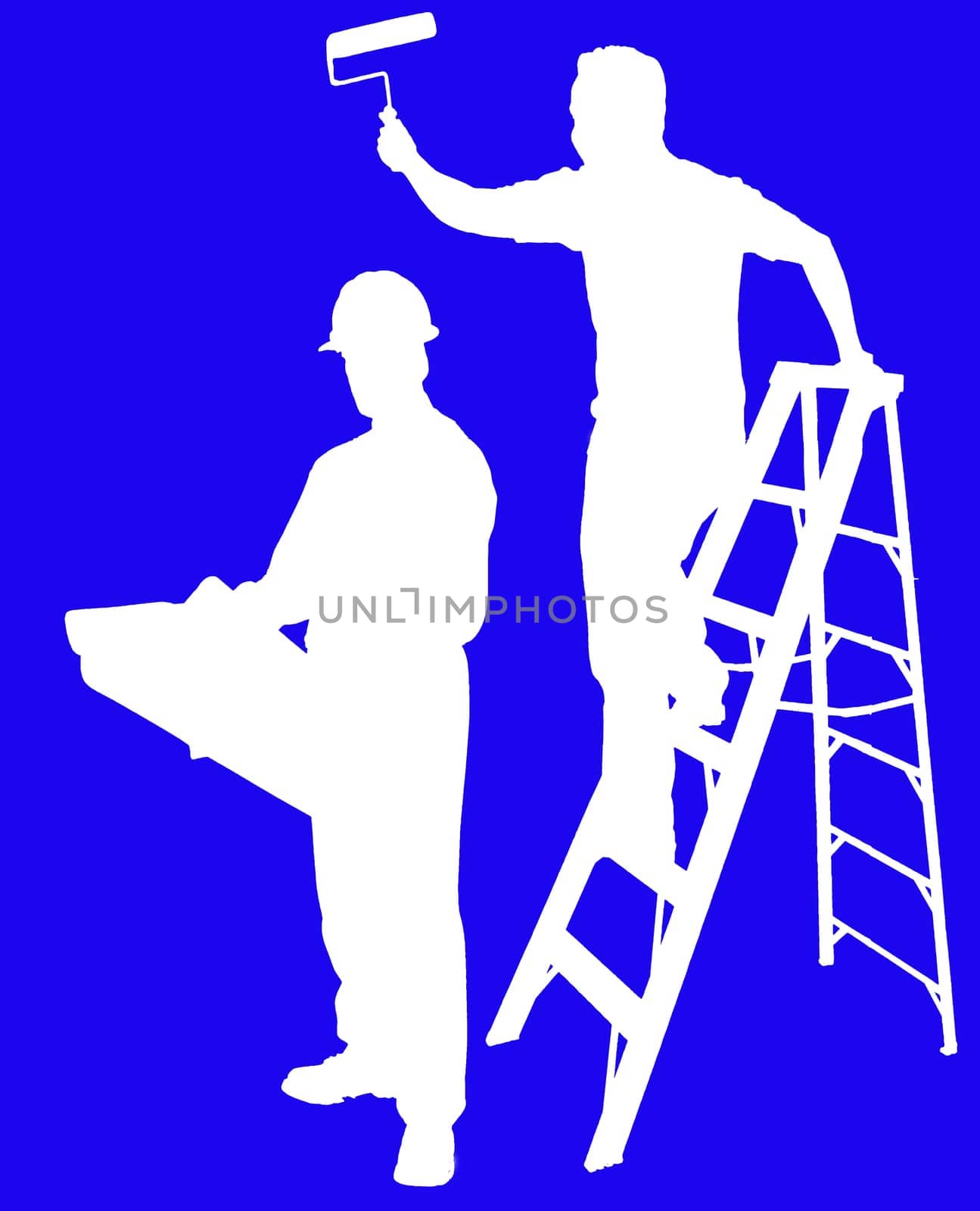 silhouettes of Painters in construction and for home and real estate