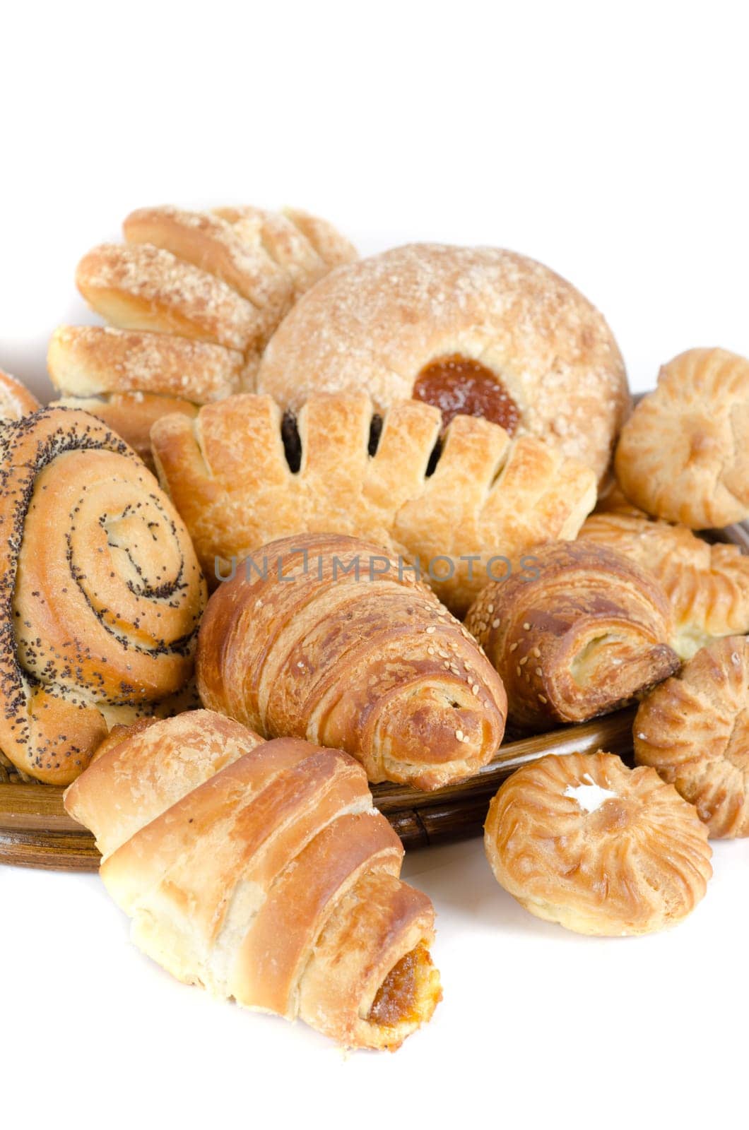 Bakery foodstuffs set on a white background
