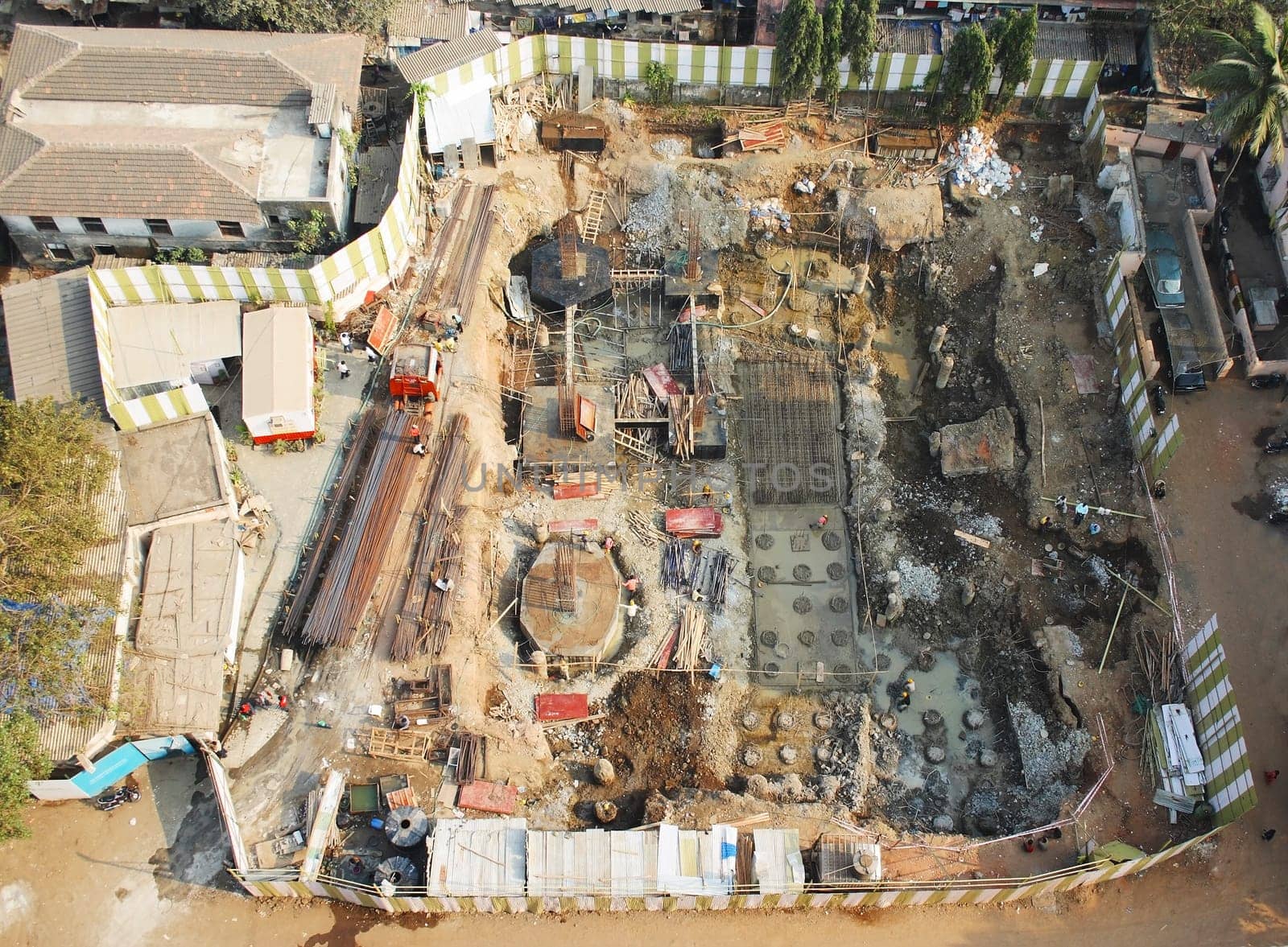 July 2010 Mumbai, India Editorial A construction site in Mumbai, aerial view of laying the foundations