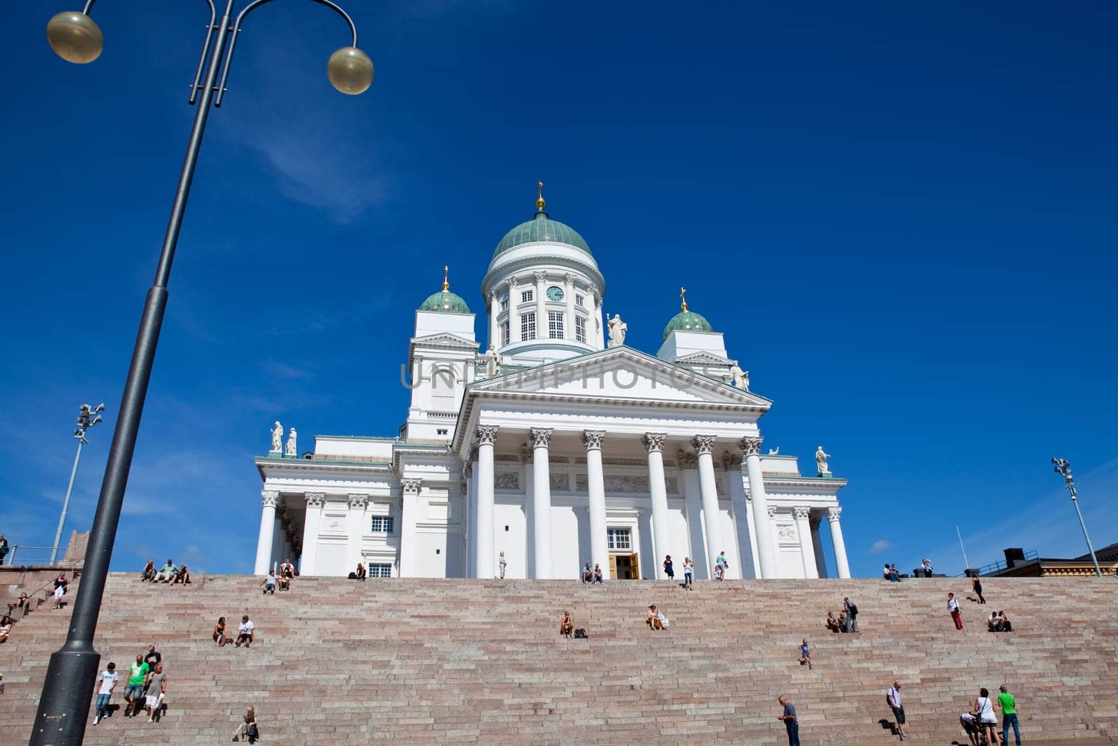 Tuomiokirkko church with blue sky in Helsinki, Finland