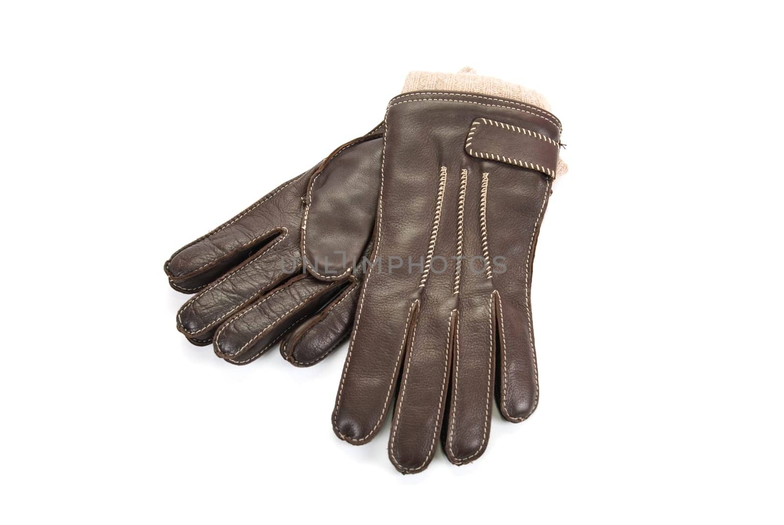 Brown modern male leather gloves isolated on a white