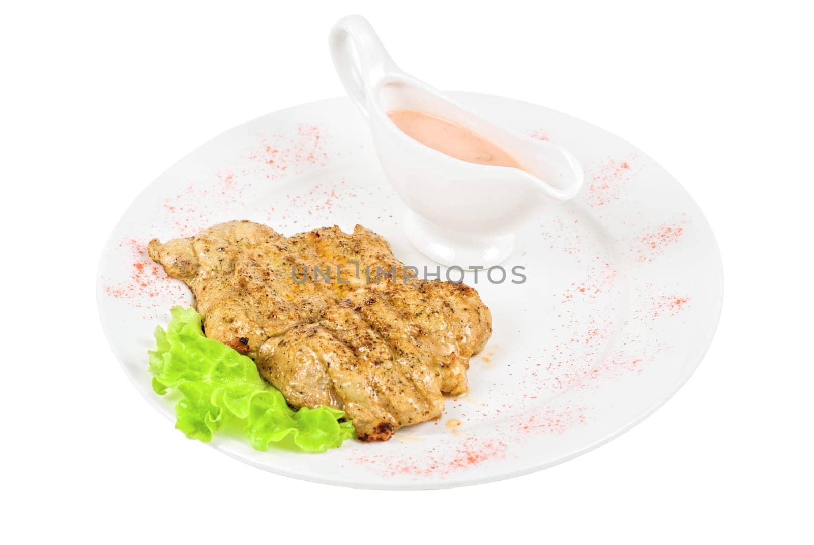 fried chicken meat with sauce and lettuce