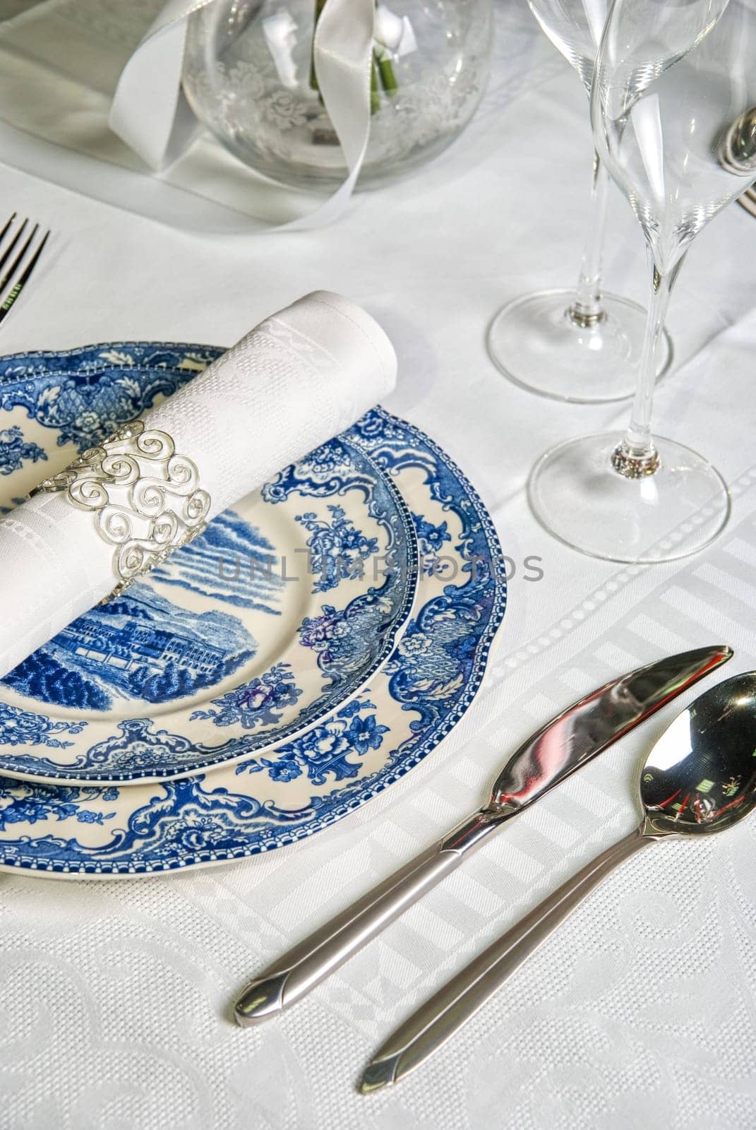 Holiday place setting with napkin, fork and knife