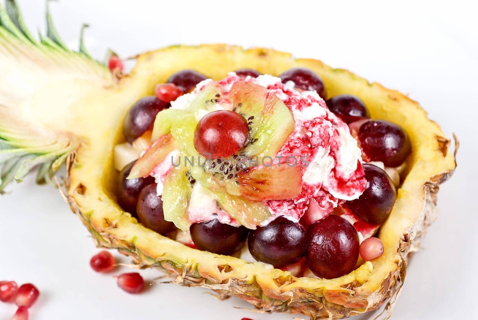 pineapple fruit ice-cream cocktail on a white
