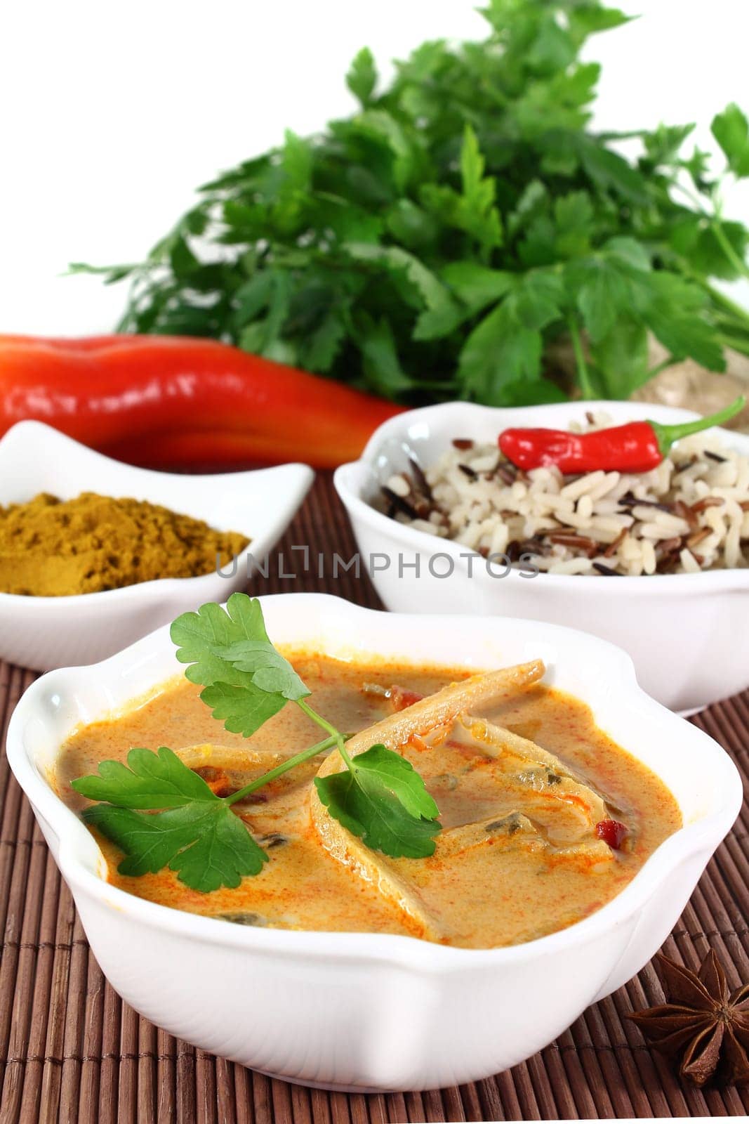 yellow curry with vegetables and wild rice