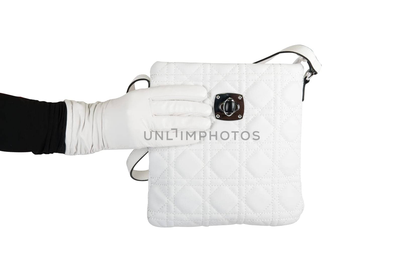 white women bag at hand isolated on white background