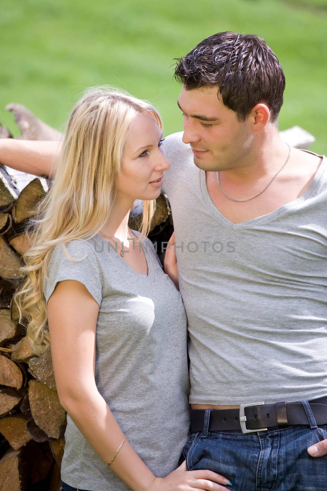 portrait of loving couple outdoor in countryside