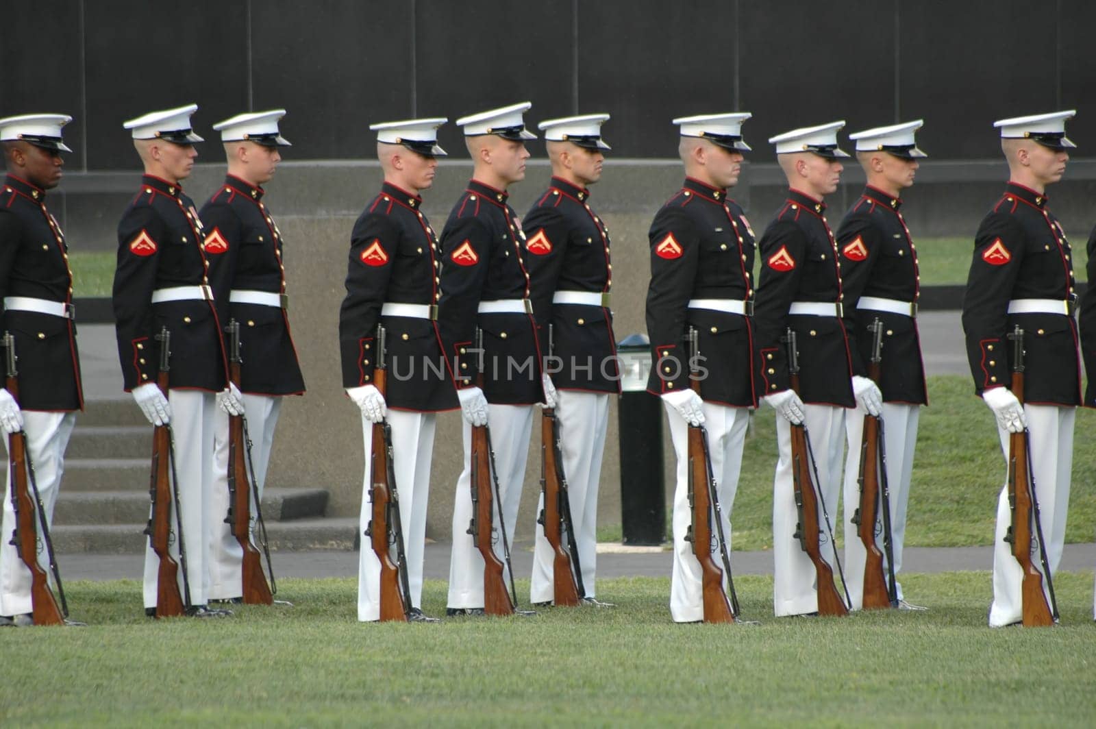 Sunset ceremony at the USMC War Memorial, more commonly known as the Iwo Jima Memorial in Arlington, Virginia