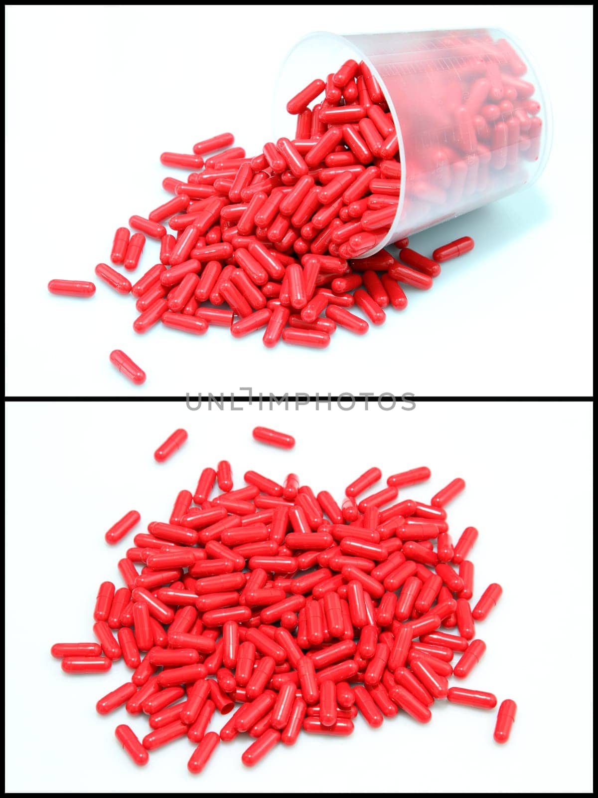 details of red pills isolated on white