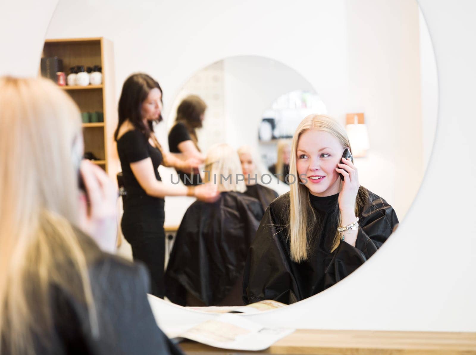 Girl on the Phone at the Hair Salon