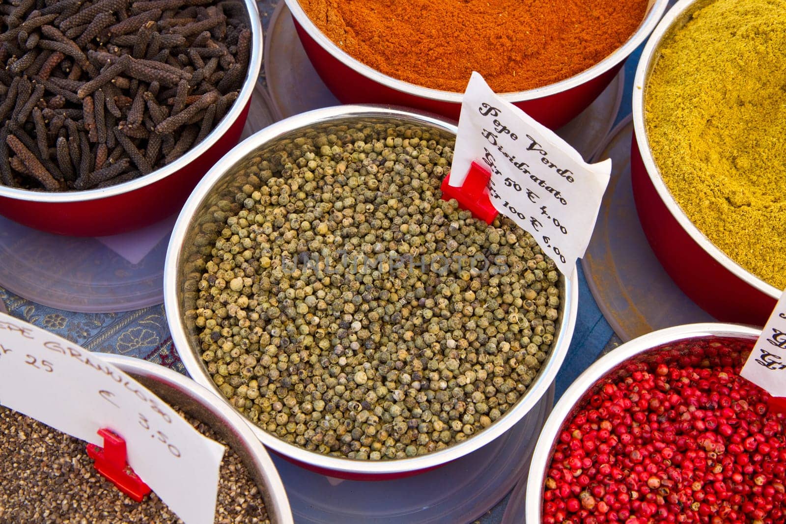 different spices in market