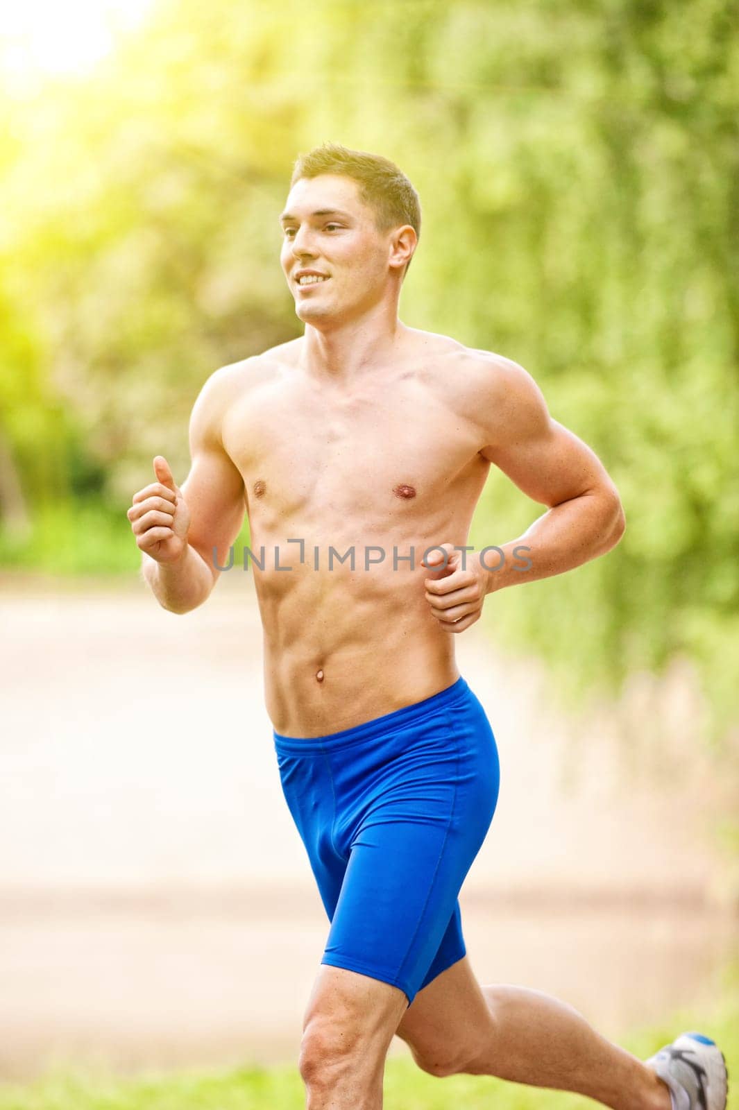 Young man doing running training