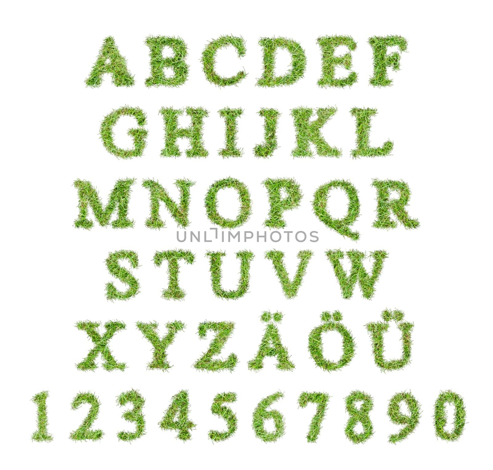 Alphabet of letters in a lawn shape