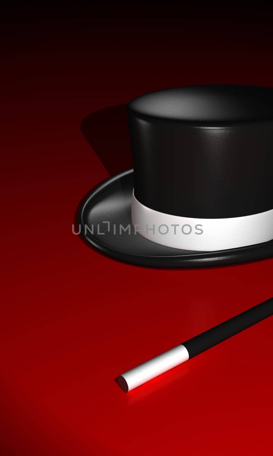 Magic Wand with Magic Hat on Red Ground - Vertical