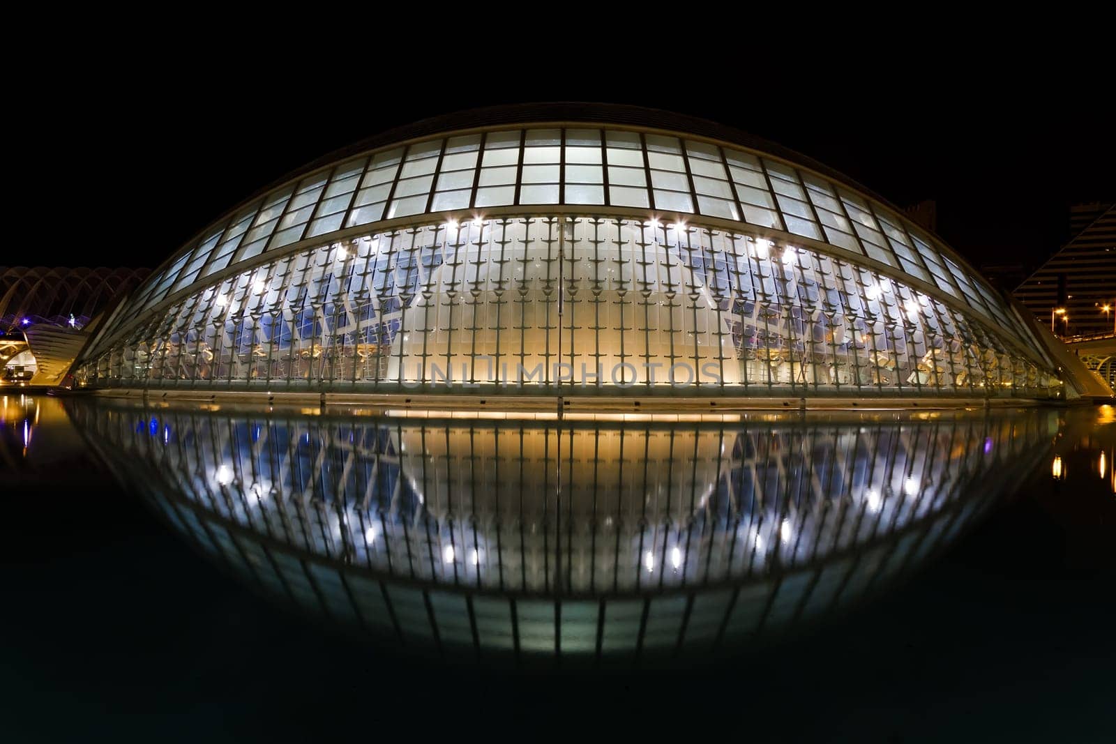 VALENCIA, SPAIN - AUGUST 21: Hemisferic in The City of Arts and Sciences on August 21, 2011 in Valencia, Spain. This futuristic building was designed by the famous architect Santiago Calatrava.