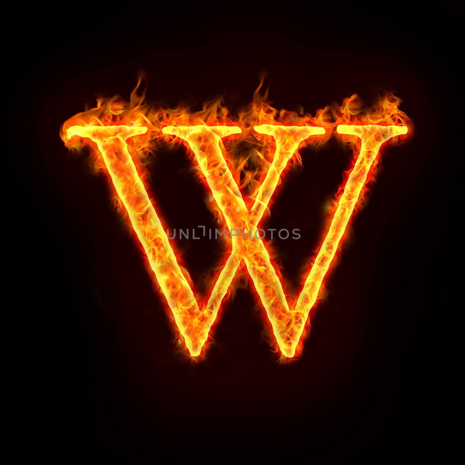 fire alphabets in flame, letter W