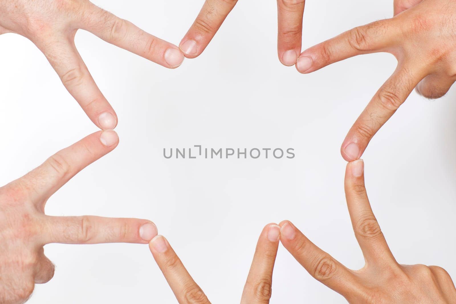 Star made of hands against white background
