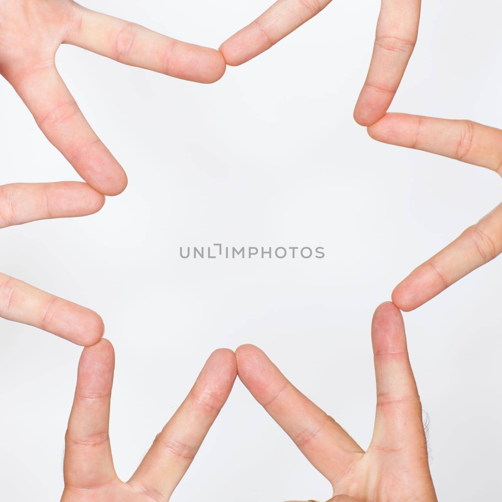 Star made of hands against white background