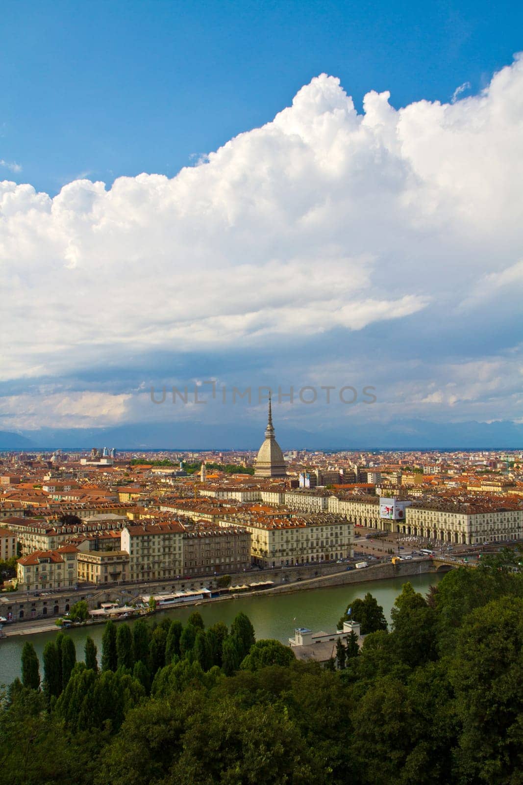 a view of Turin with a famous Mole Anttonelliana