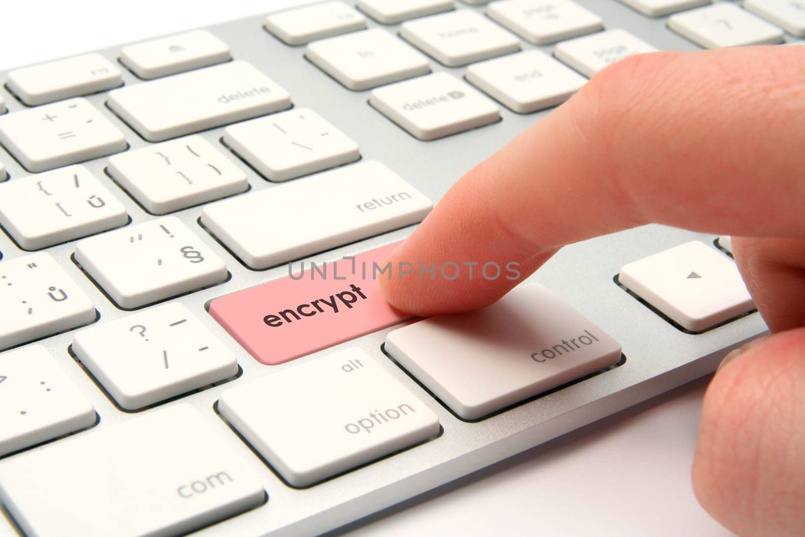 Encrypt data on computer concept - keyboard with encrypt button.