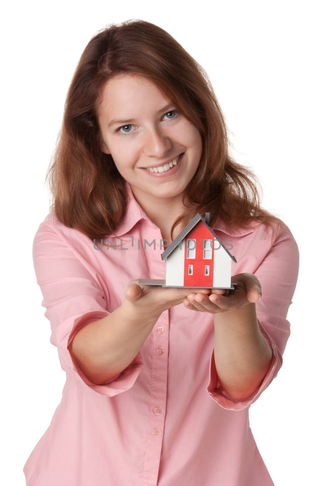 House agent offer (tout) new building represented by model