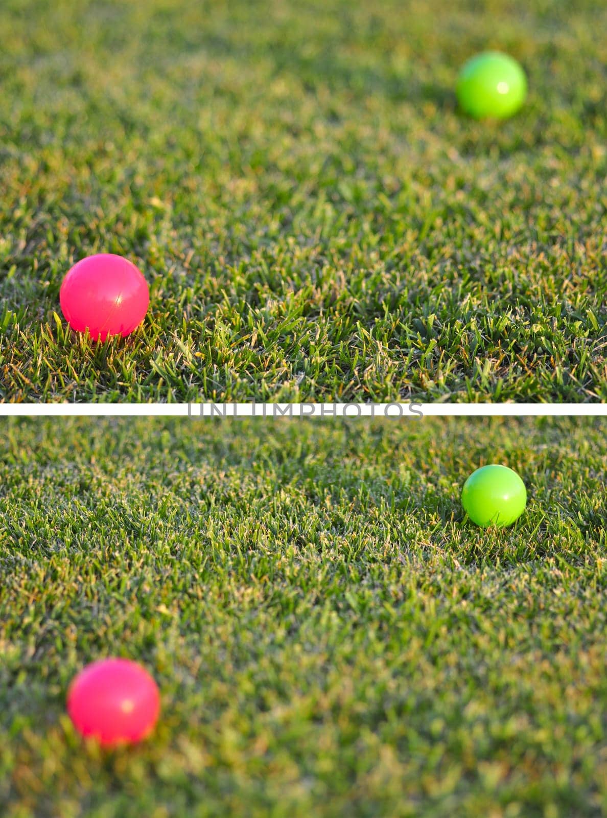 Shows the concept of Depth of Field using two rubber balls