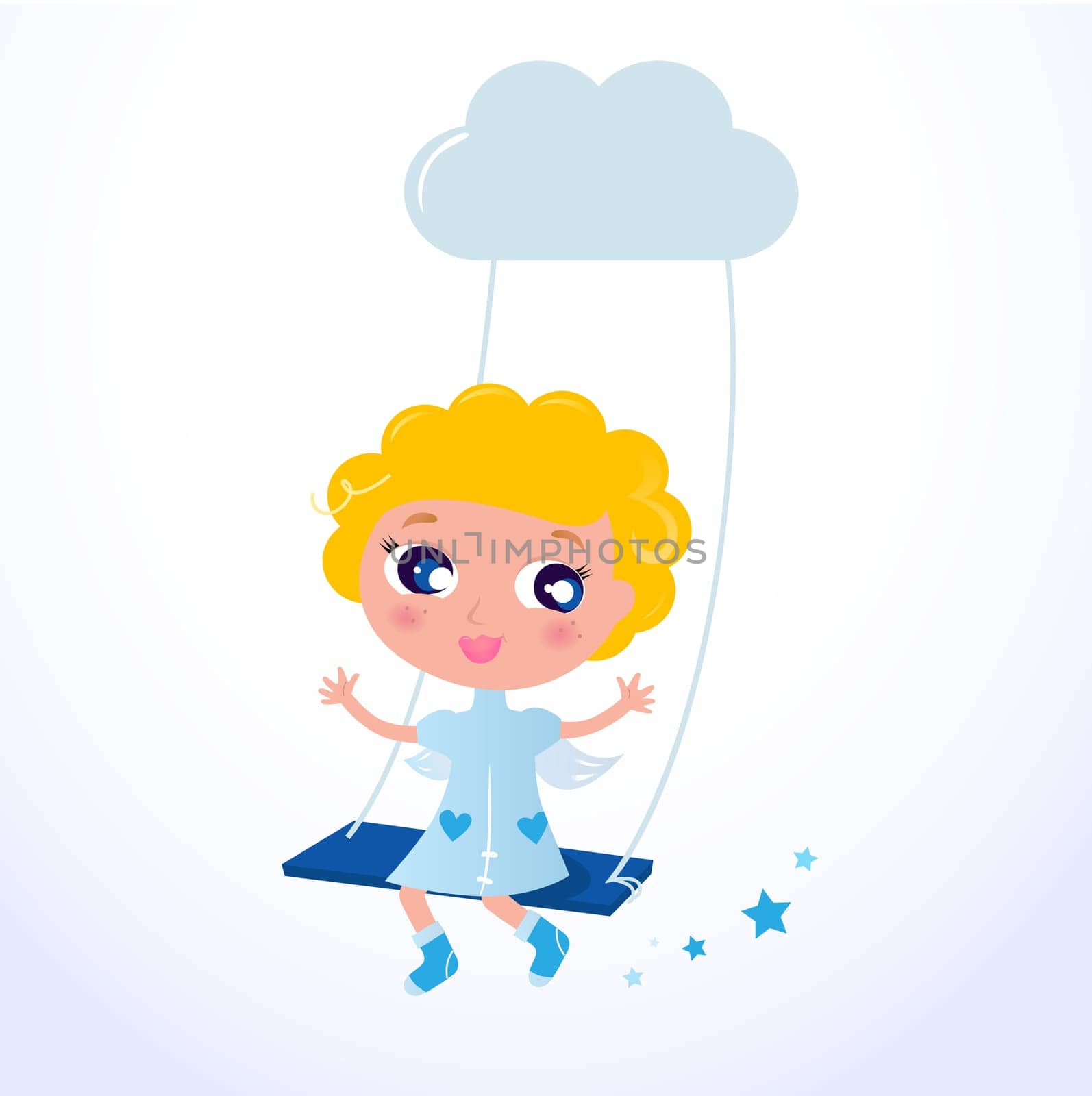 Blond Angel sitting in the sky - Vector Illustration.