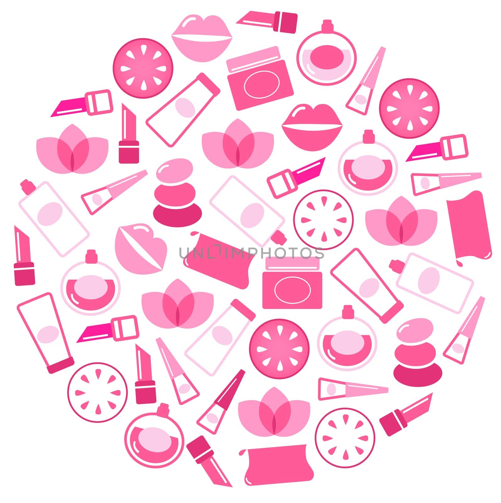Beauty icons collection in sphere. Vector Illustration.