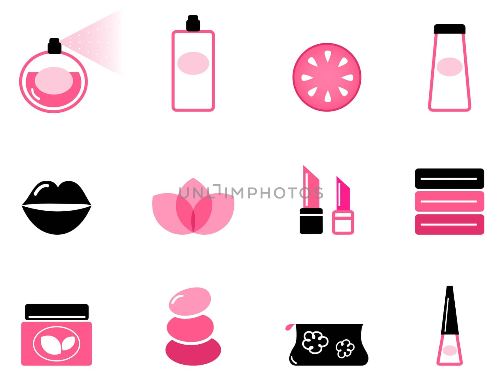Vector set or collection of beauty icons isolated on white.