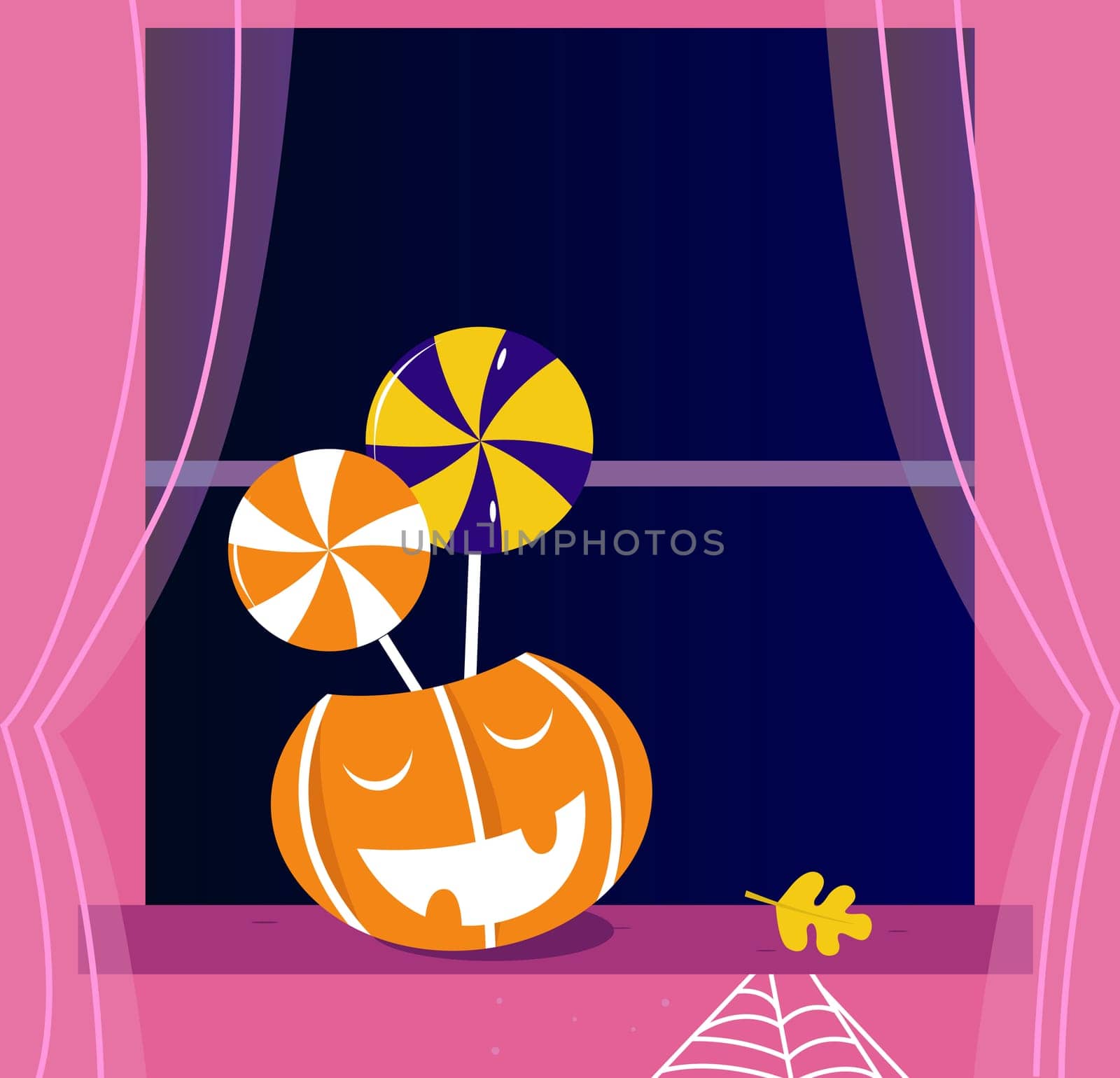 Pumpkin head and Helloween objects. Vector cartoon Illustration.