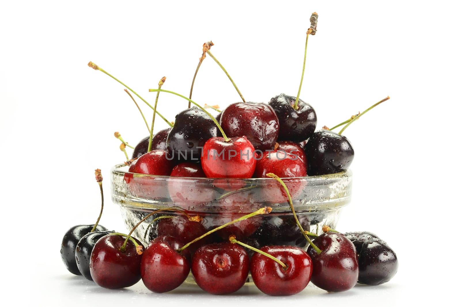 Composition with fresh cherries isolated on white