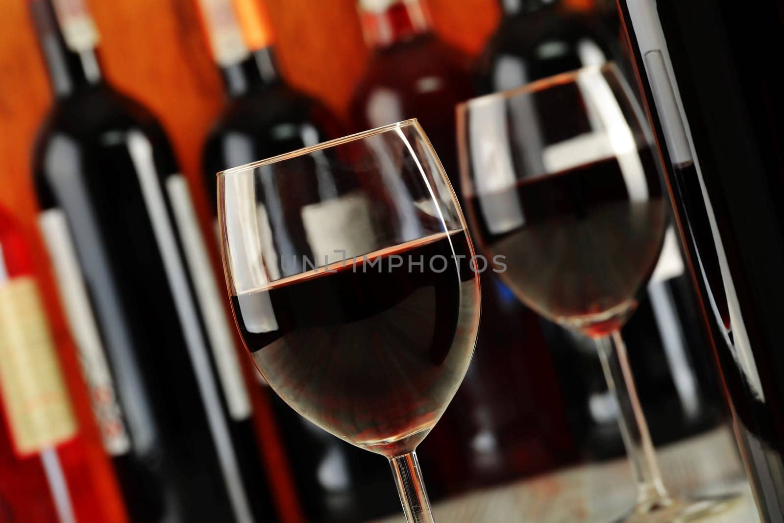 Composition with glasses and bottles of wine