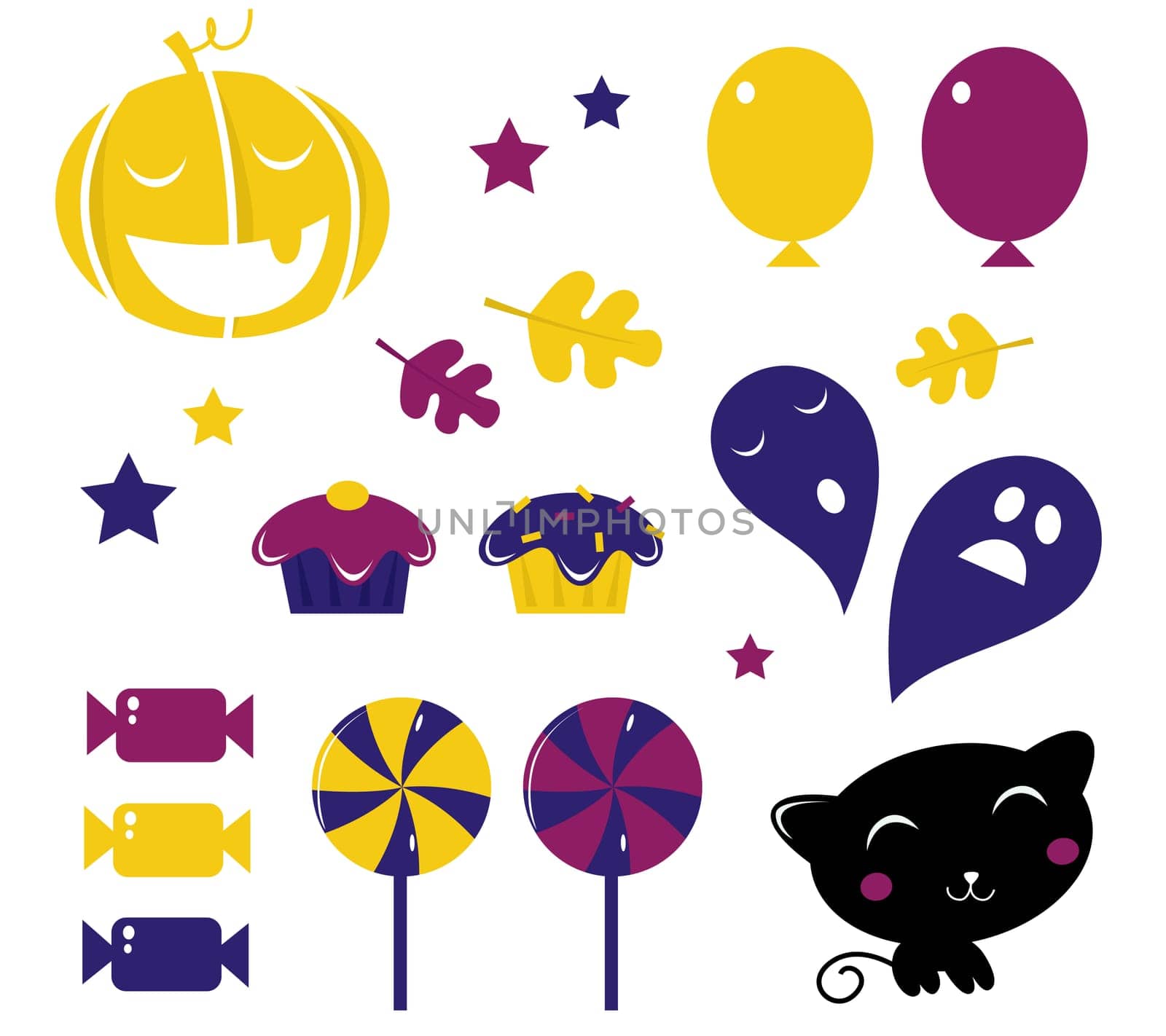Halloween Icons or Elements collection isolated on white background. Vector
